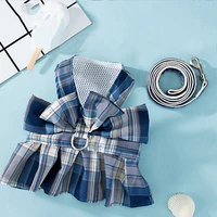 cat harness skirt plaid cotton big bow comfortable sweet dog harnesses vest dogs leash pet accessory puppy harness and leash set