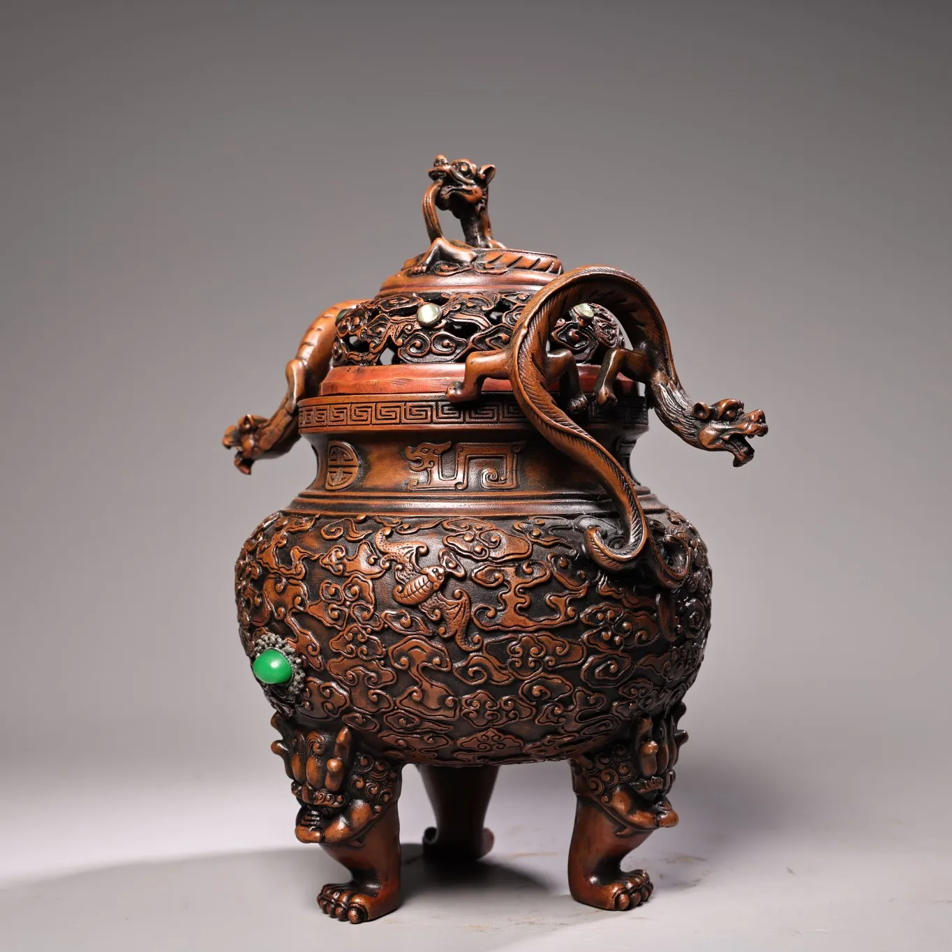 9-дюймовая коллекция тибетского храма старая бронзовая мозаика драгоценный