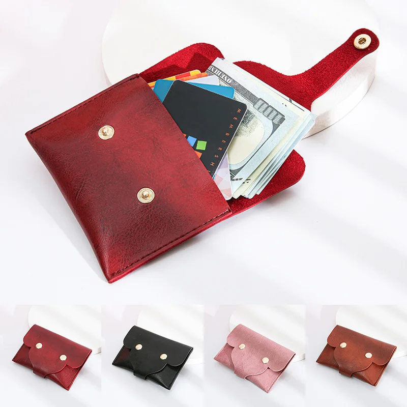 

Credit Card Holder Coin Purse Earphone Pouch Lipstick Storage Pouch Wallet Snap Button Mini Oil Wax Skin Cute Light Weight
