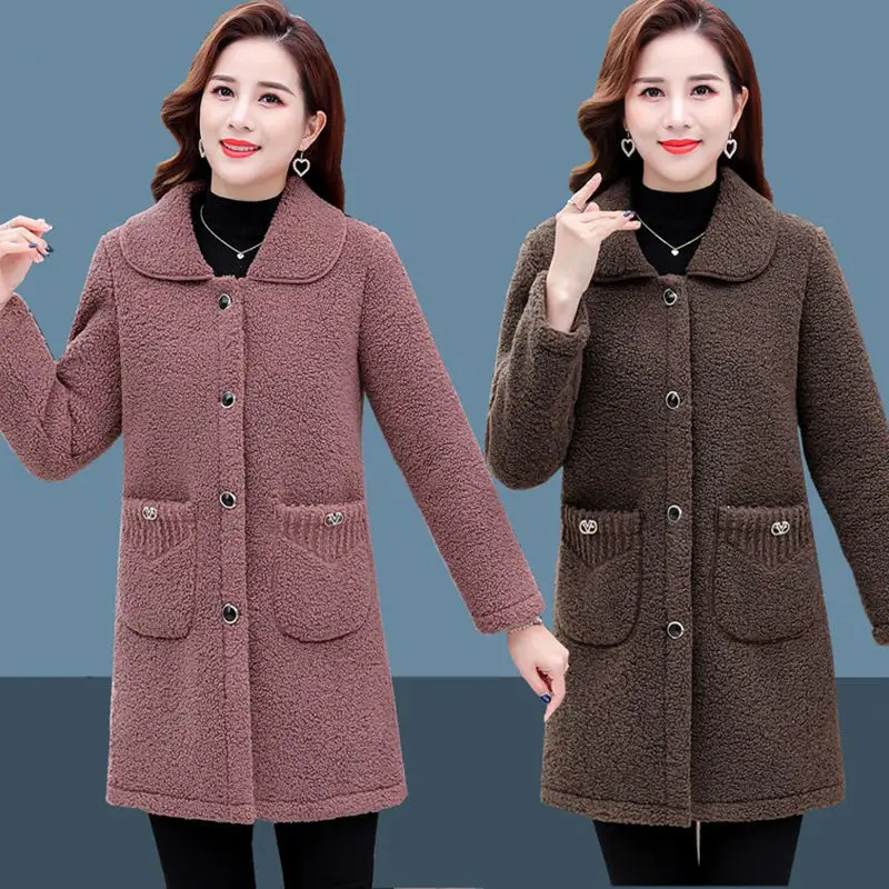

Free Shipping New Middle Aged Elderly Women Plush Thickened Imitation Lamb Wool Coat Mother Cashmere Medium Long Granular Winter