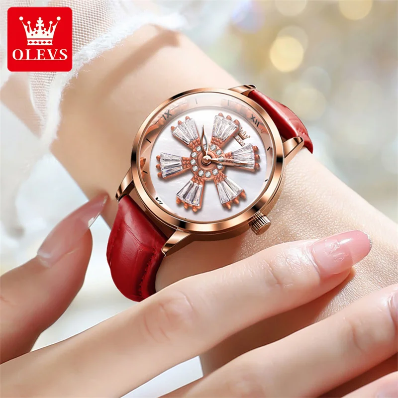 Reloj Mujer OLEVS Brand Luxury Women Quartz Watch Rotating Crystal Dial Ladies Fashion Waterproof Wristwatches