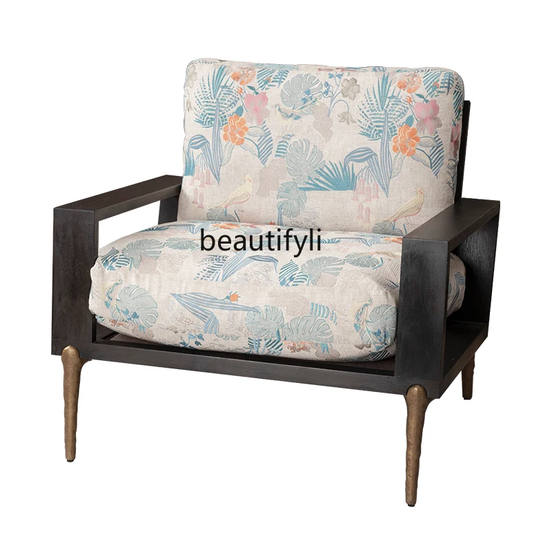 

zq Nordic Expression Solid Wood Living Room Leisure Chair Lazy Sofa Chair Fabric Single Study Chair Conference Chair