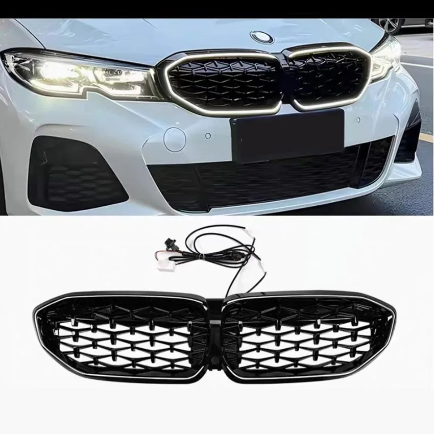

Для BMW 3 серии G20 G21 330i 2019-2022 Передняя решетка почек Гоночная решетка Верхний бампер Капот радиатора Сетка со светодиодной подсветкой