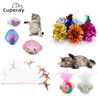 1pcs cat toy ball feather catch toys funny cat stick mouse cage toys plastic colorful cat teaser toy pet supplies random color