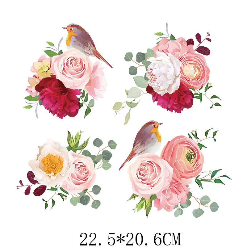 

22.5x20.6cm Colorful Flower Animal Iron On Patches For DIY Heat Transfer Clothes T-Shirt Thermal Stickers Decoration Printed