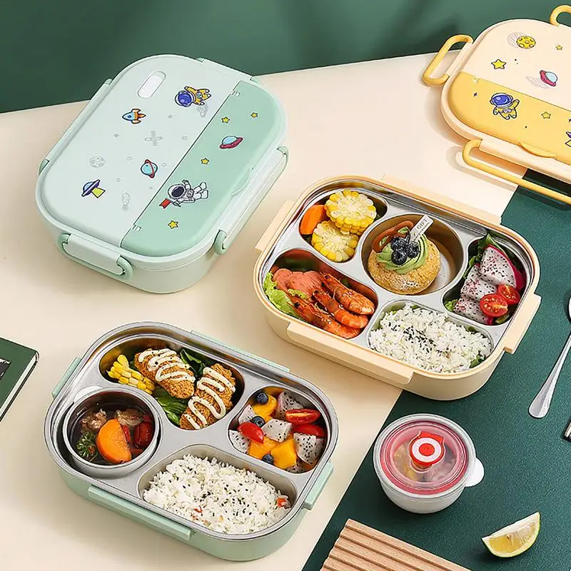 

Bento Lunch Boxes Stainless Steel Kid Lunch Box 4 Compartment Anti-Leak Food Container For School Work Picnic Microwave Safe