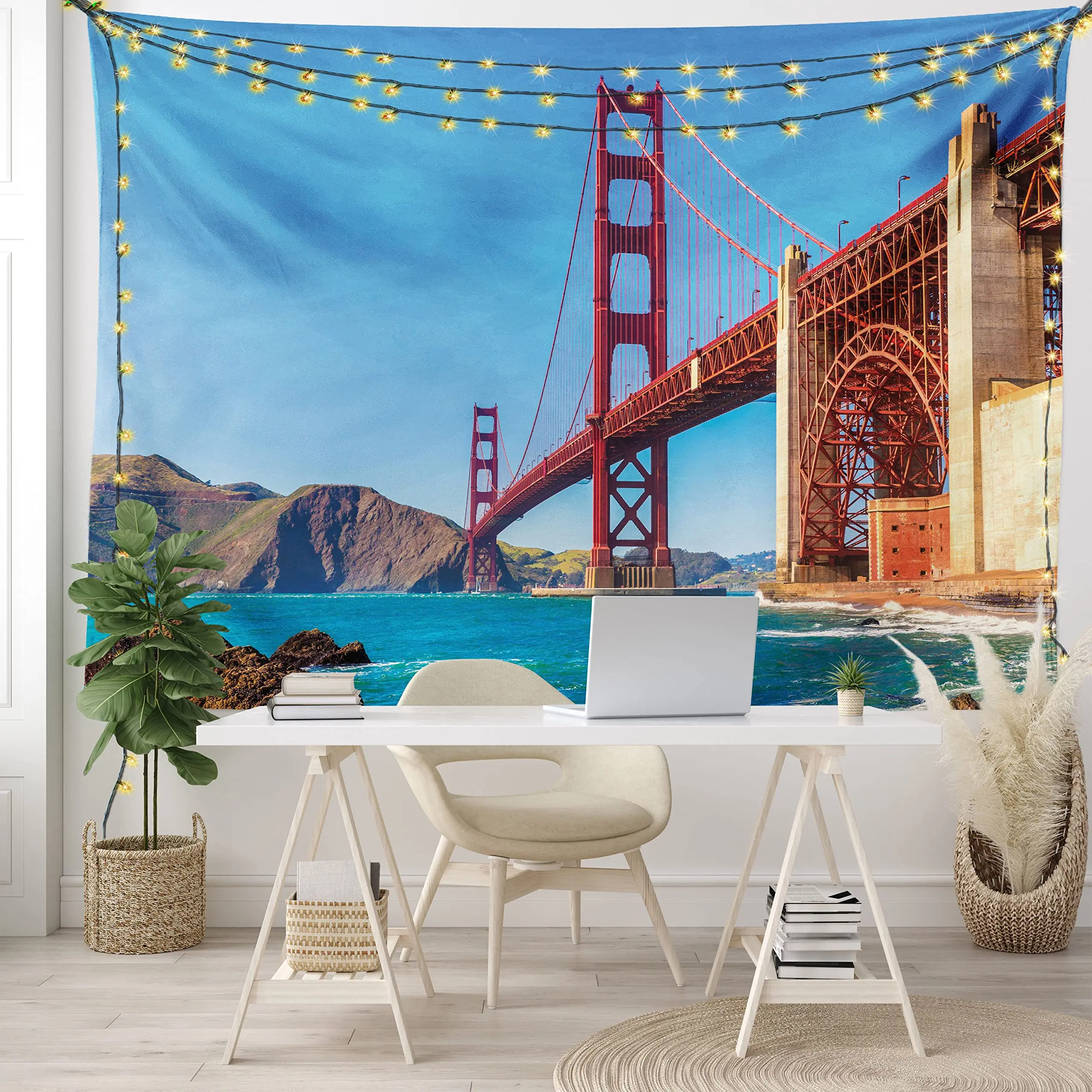 

City Tapestry San Francisco Golden Gate Bridge Tapestry American Landmark Wall Decor Art Tapestry for Bedroom Living Room Home