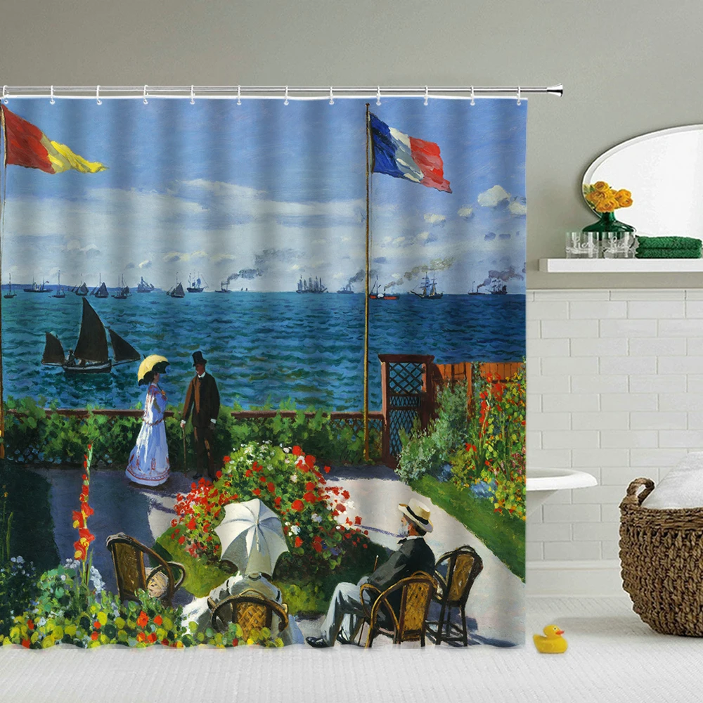 

Scenery Waterproof Shower Curtains Oil Painting Trees Bathroom Curtains 3d Printing with Hooks Decoration Shower Curtain or Mat