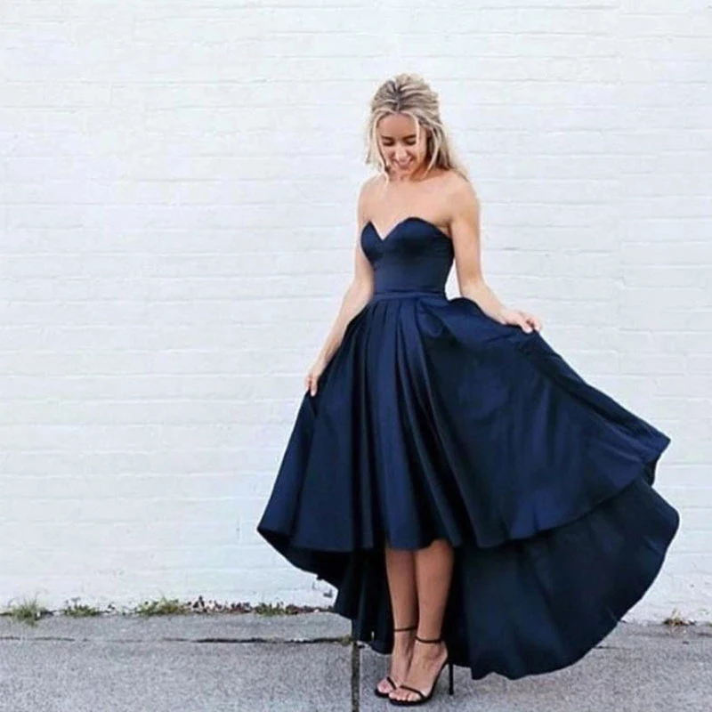 

Navy Bra A-line Women's Party Evening Dress Sleeveless Backless Elegant Fashion High-end Satin High-low Style Vestidos De Noche