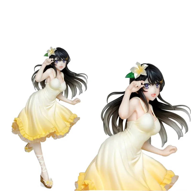 

20CM Anime Figure Youth Pig Head Boy Will Not Dream Of Bunny Girl Senpai Sakurajima Mai Yellow Dress Girl Statue Toys Dolls Gift