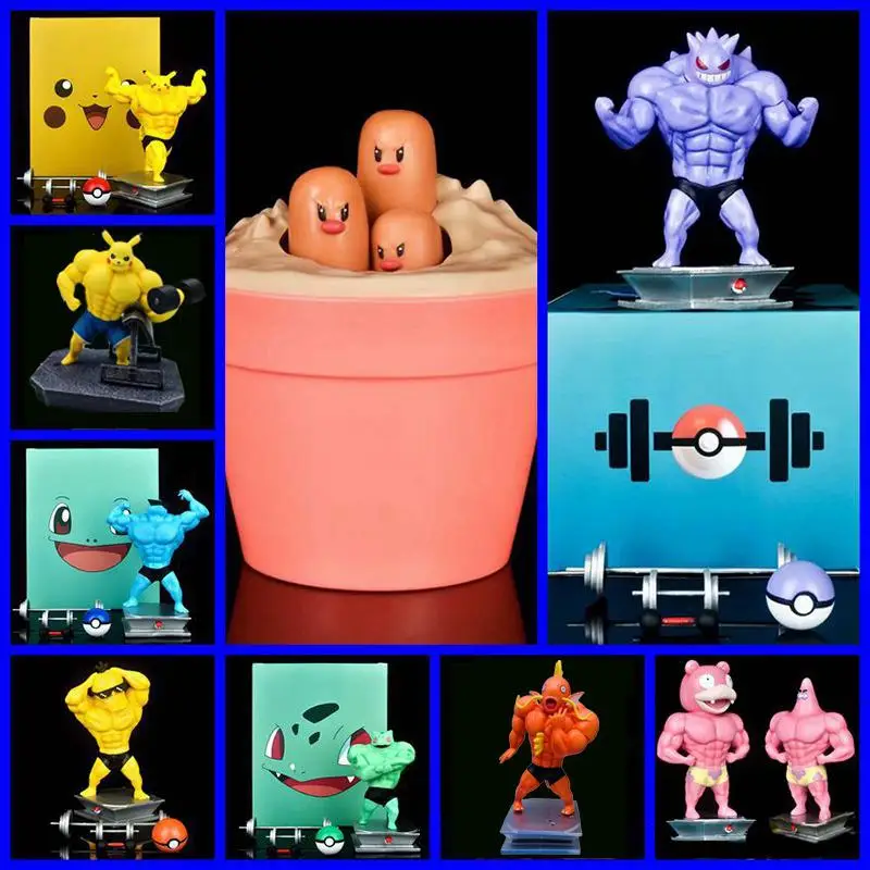 

Pokemoned Pikachu All Styles Muscle Man Anime Charmande Squirtle Psyduck Bodybuilding Series Doll Pvc Action Figure Model Toys