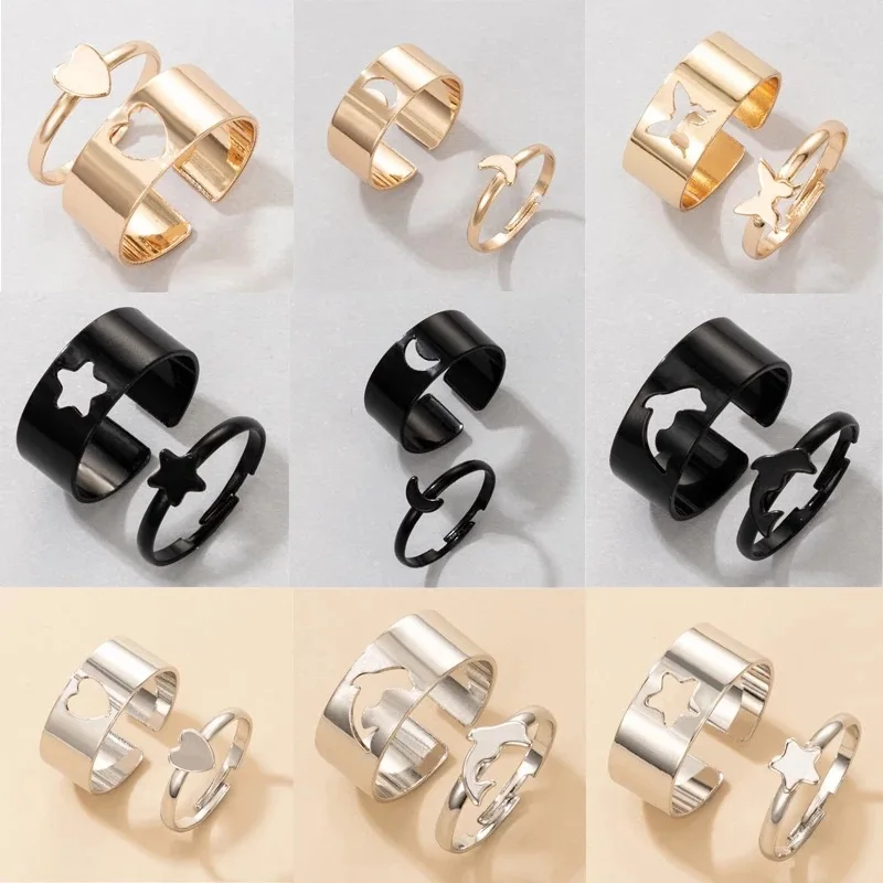 

Vintage Simple Animal Butterlfly Star Moon Heart Open Rings for Women Girls Gothic Jewelry Punk Black Couple Ring Gift Set 2022