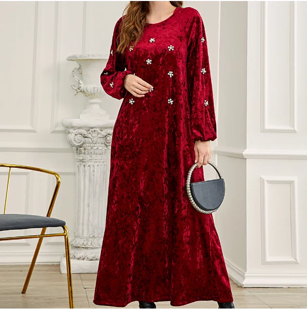 Red Ramadan Eid Mubarak Kaftan Abaya Dubai Arabic Turkey Islam Indian Muslim Dress Abayas For Women Prayer Clothes Robe Femme
