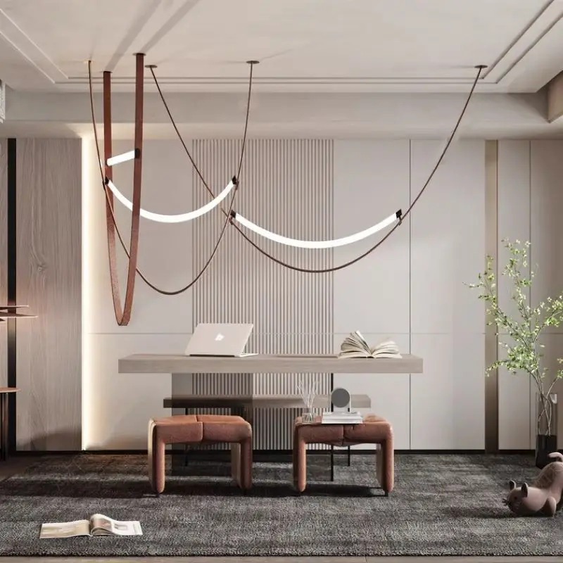SANDYHA Nordic Belt Led Chandelier Tapis Salon Designer Replica Lustre Salon Design Luxe Bedroom Living Dining Room Hanging Lamp