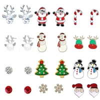 christmas pearl stud earrings elk snowman xmas tree snowflake cane reindeer jewelry earrings for women girls teenager
