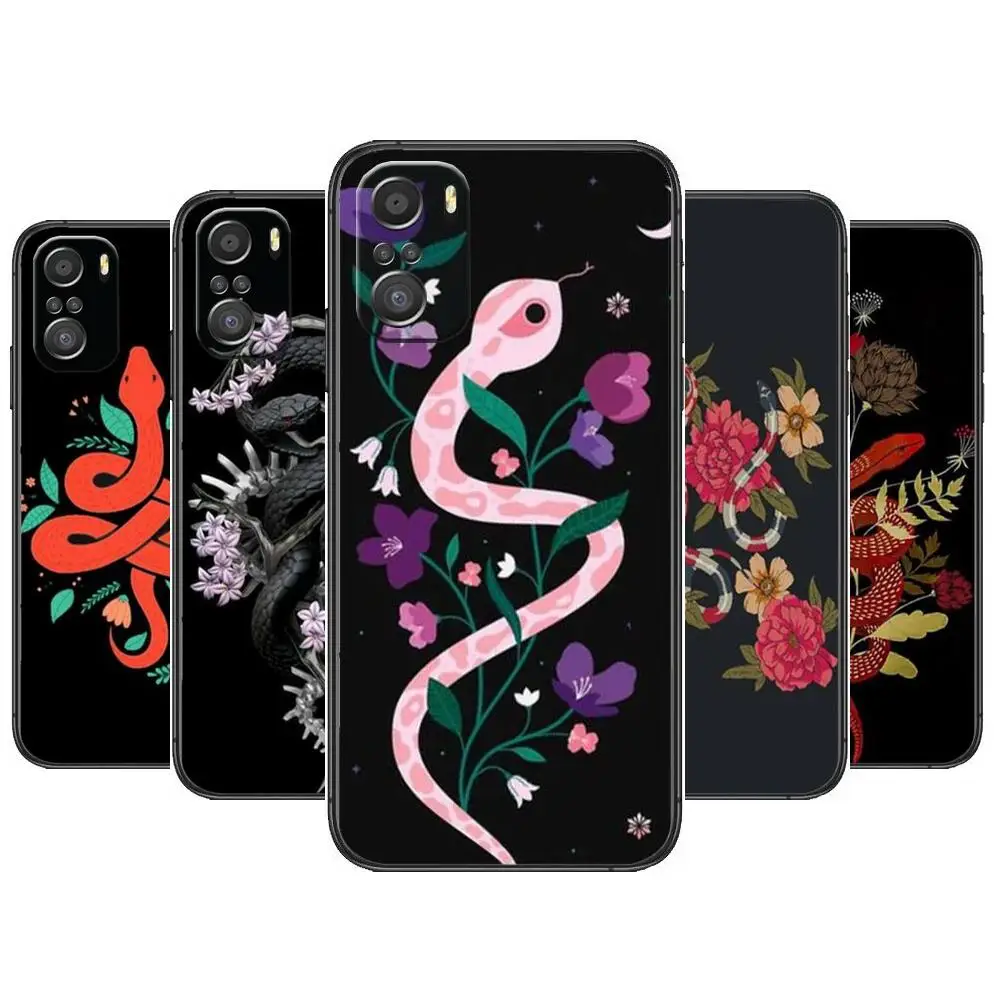 

Hand Snake Flower Snake Painting Phone Case For xiaomi redmi 11 Lite pro Ultra 10 9 8 MIX 4 FOLD 10T Black Cover Silicone Back P