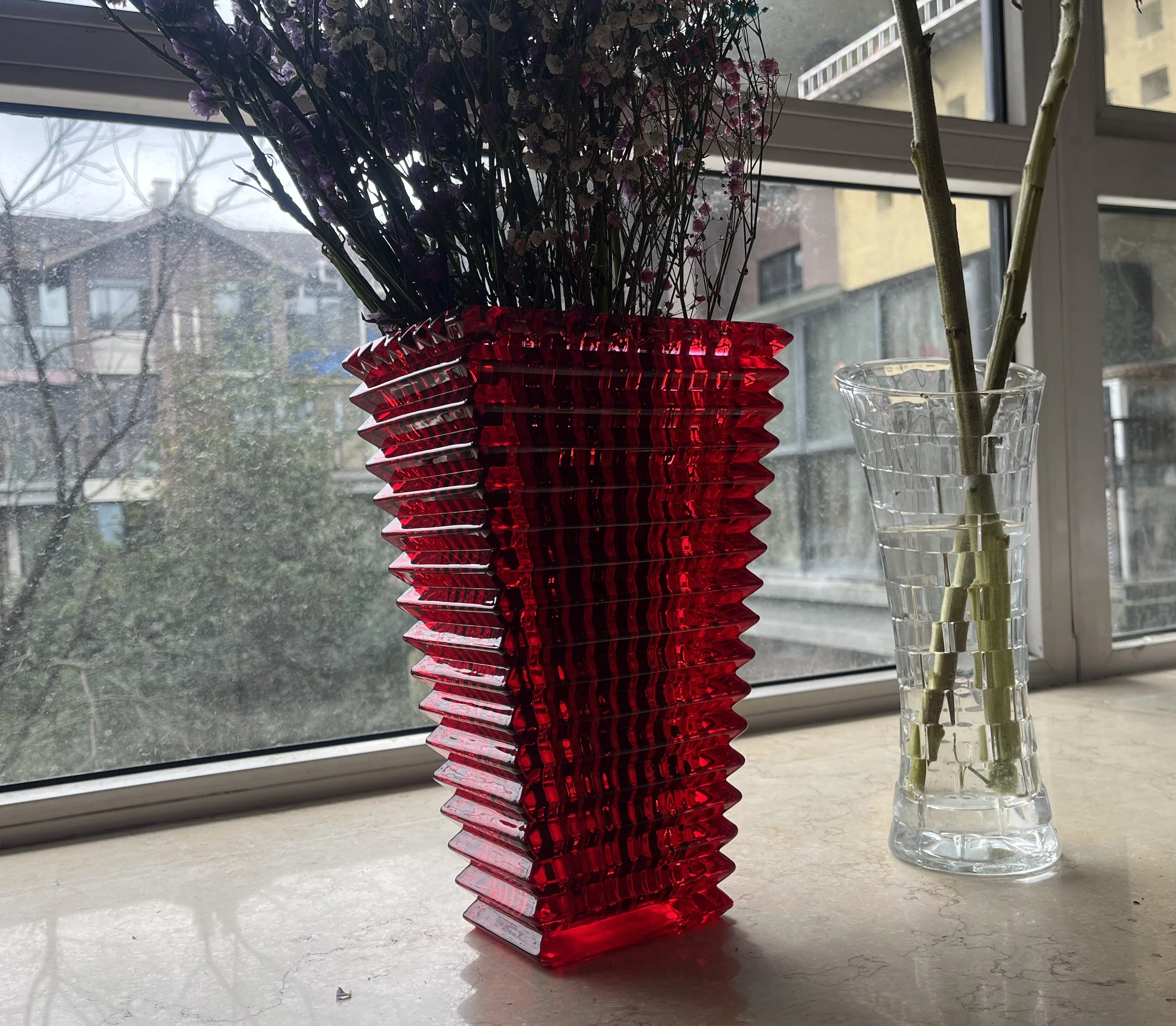 

Роскошная ваза из алмазного стекла, красная прямоугольная круглая цветная хрустальная ваза, ваза в стиле целимина, Хрустальный подсвечник ...