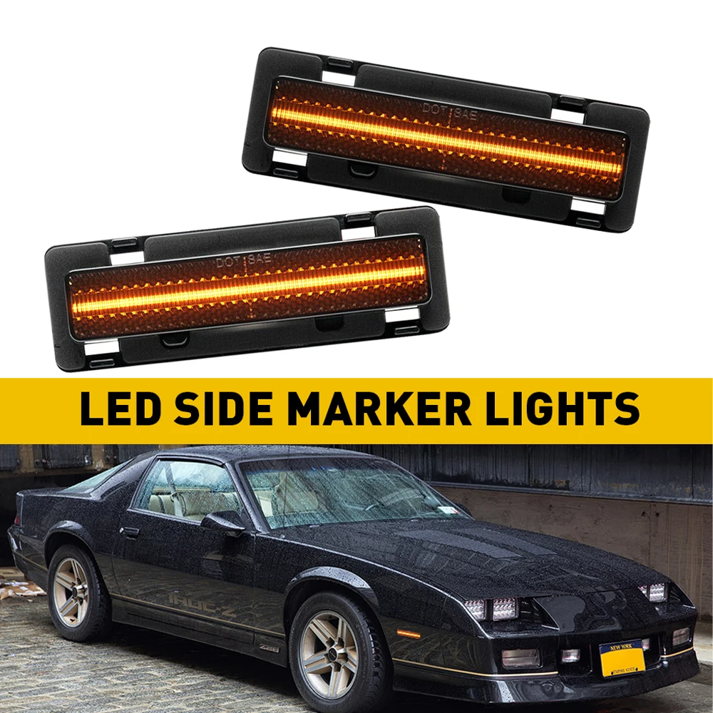 

2Pcs Smoked Yellow LED Front Bumper Side Marker Light For 1982-1992 Chevrolet Camaro Pontiac Firebird Accessories Indicator Lamp