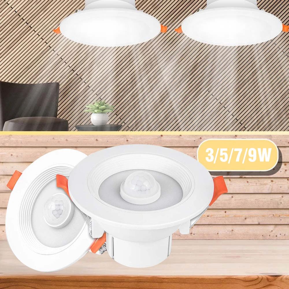 

PIR Sensor Motion LED Downlight 3W 5W 7W 9W Recessed Ceiling Light Round Spotlight for Entrance Corridor Hallway Stair Depot