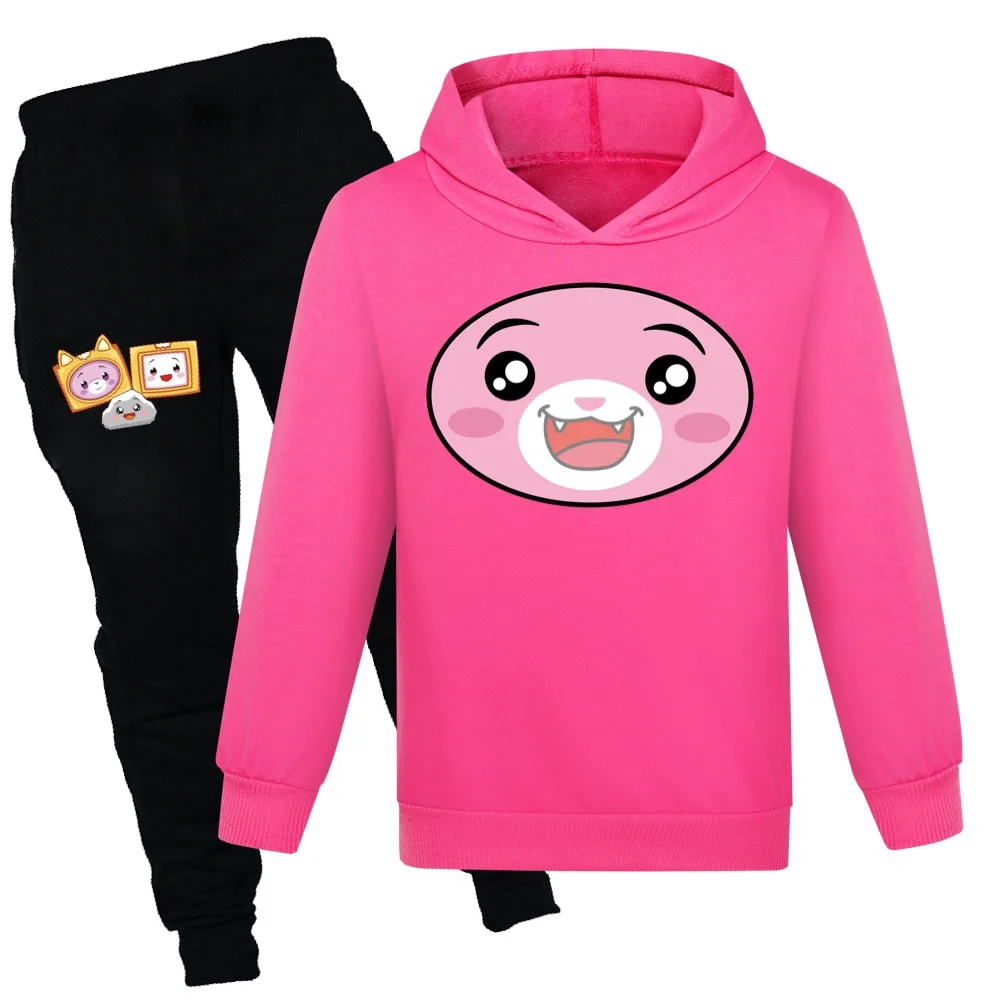 

Демисезонная одежда с мультяшным принтом Lankybox, Детская толстовка, свитер + штаны, костюм из 2 предметов, спортивные костюмы для маленьких дев...