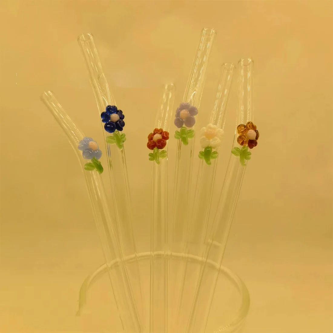 

2023 Reusable Glass Straws With Flower Shatter Resistant Drinking Straws For Hot/Cold Drinks Cocktail Milkshake Juice