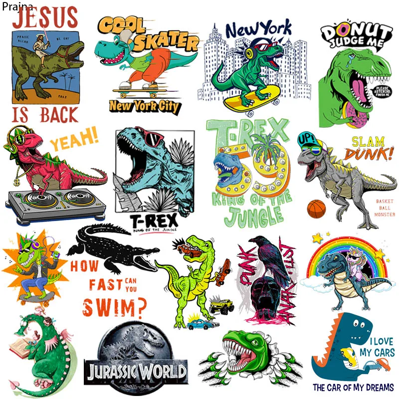 

Prajna Dinosaur Iron-On Transfers For Clothing Stickers DIY Cartoon Dinosaur Heat Thermal Transfer Patches For Clothes Applique