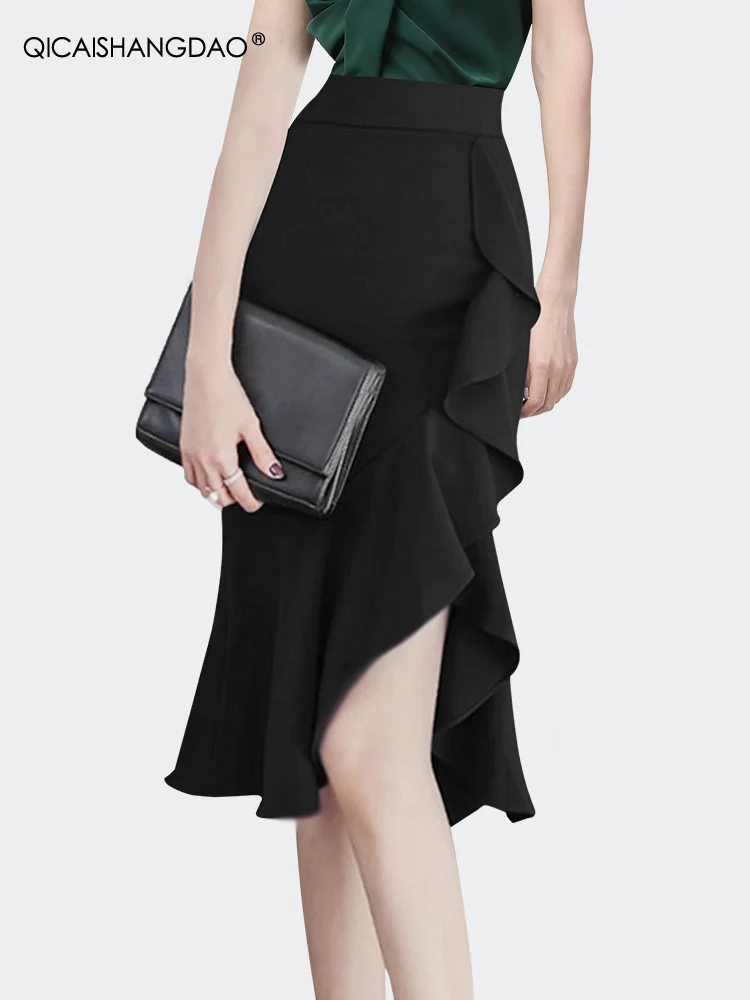 Женская летняя фиолетовая Юбка-миди с оборками модная Асимметричная