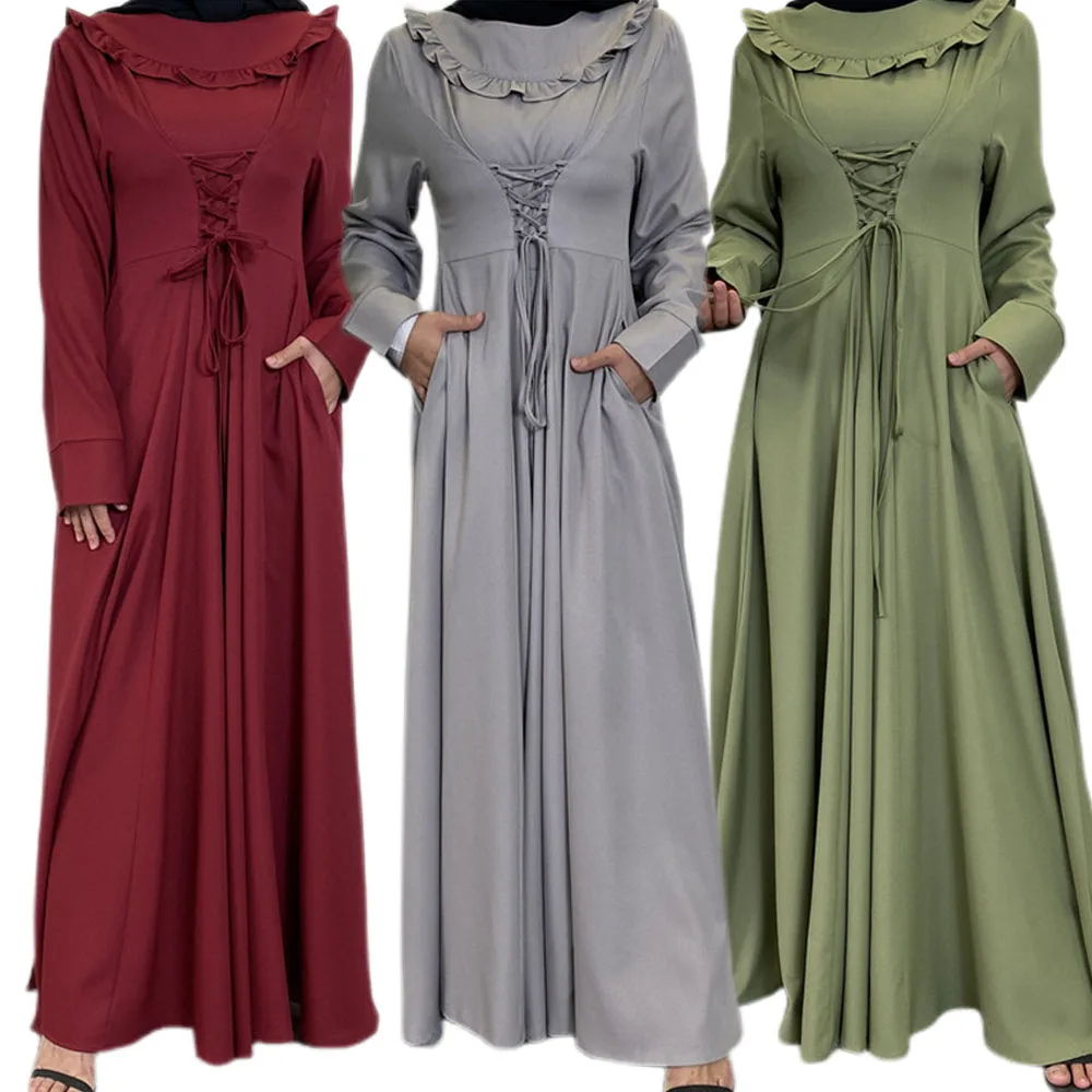 

Elegant Women Muslim Abaya Long Maxi Dress Turkey Dubai Islam Arab Ramadan Eid Modest Femme Kaftan Robe Jalabiya Caftan Clothing