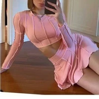 2022 summer y2k two piece new sexy nightclub top stitching short sleeved long sleeved t shirt female high waist top skirt suit