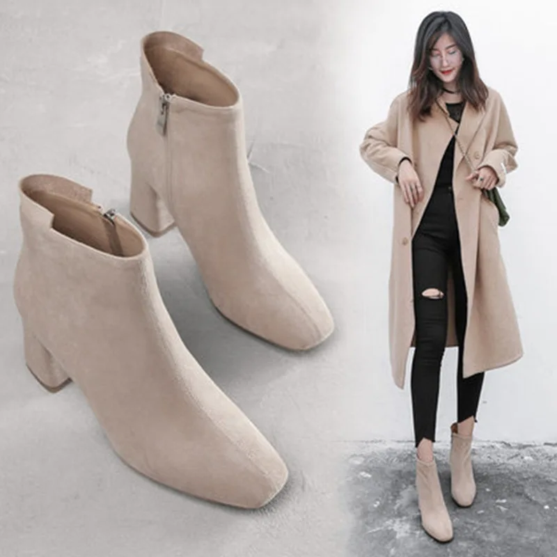 Wholesale of autumn new Korean style middle heel zipper short single boots