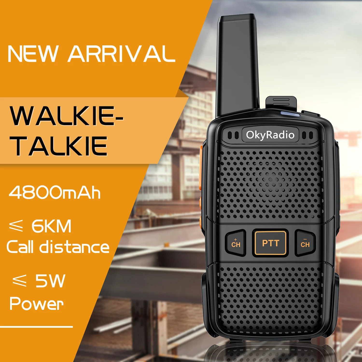 

2022 New 4800mah OkyRadio Portable 5w Waterproof Walkie-talkie with 6km Talk Distance for Outdoor Construction Sites