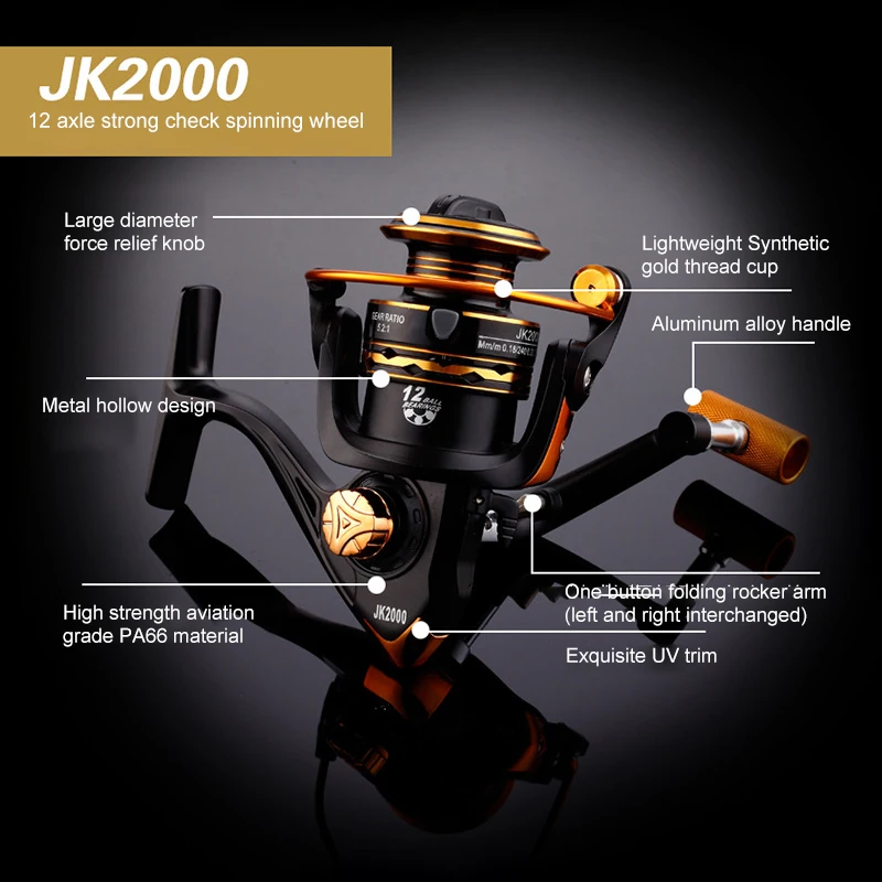 

Metal Spool Spinning Fishing Reel JK1000-7000 Series Fishing Wheel 5.2:1 Fishing Tackle Tools Pesca Carrete Carp Reel Feeder New