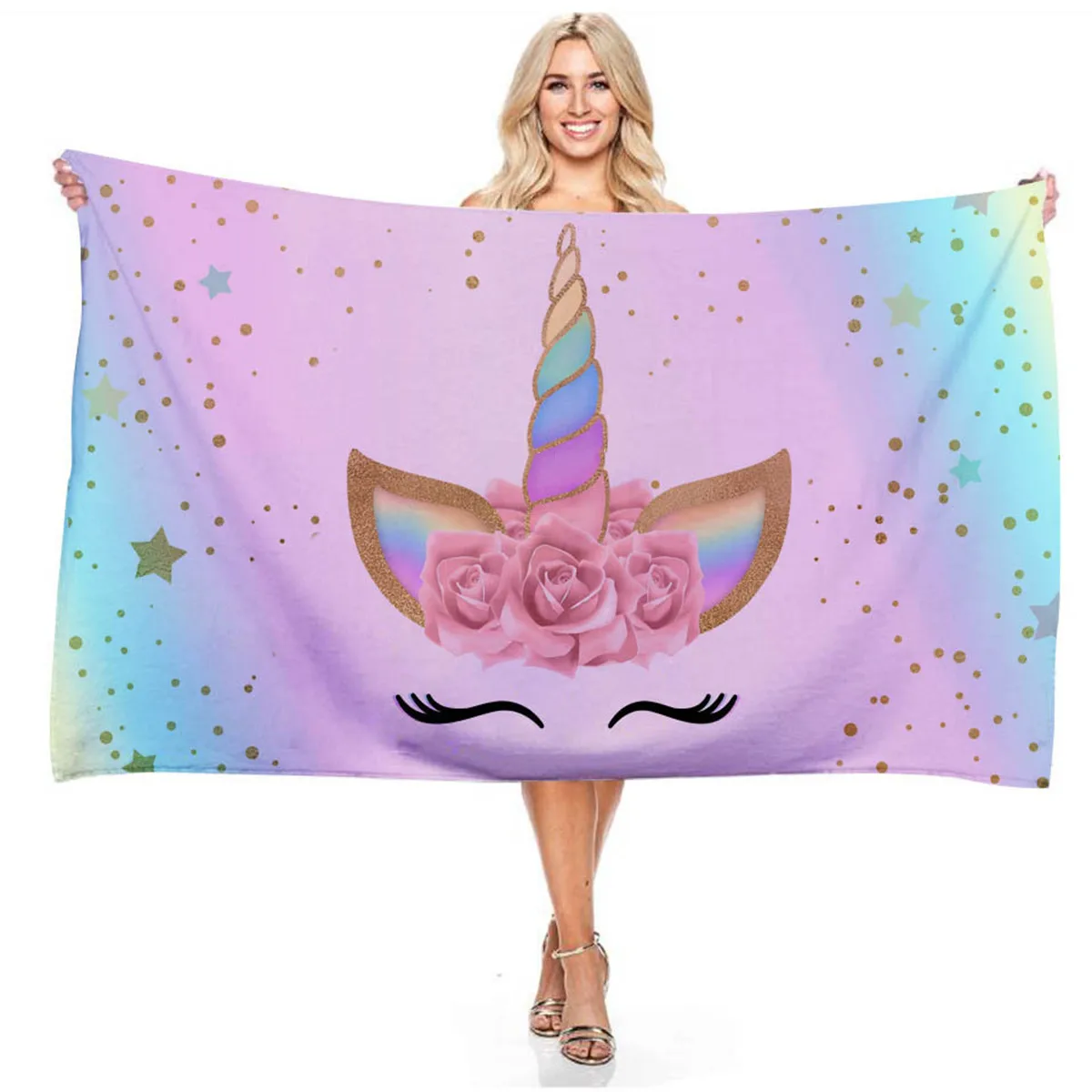 

Cartoon Gradient Flower Unicorn 3D Digital Print Rectangular Beach Towel for Boys and Girls Outdoor Swimming Bibulous Bath Towel