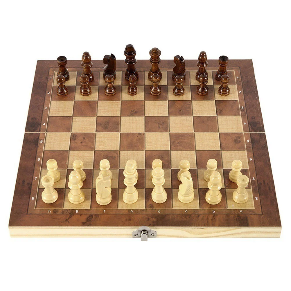 

Chess Set Board Foldable Folding Checkers Gameportable Storagemagnetic Interior Travel Backgammon Wooden Setsadults