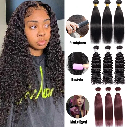 Пучки глубоких волн с кружевной фронтальной частью 13x6, прозрачные кружевные фронтальные части и пучки Глубокие вьющиеся пучки человеческих волос с застежкой спереди