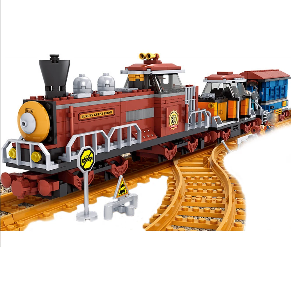 

AUSINI 662pcs AlanWhale Classical American Steam Locomotive Train Model Building Blocks Bricks Playset Railway 25710