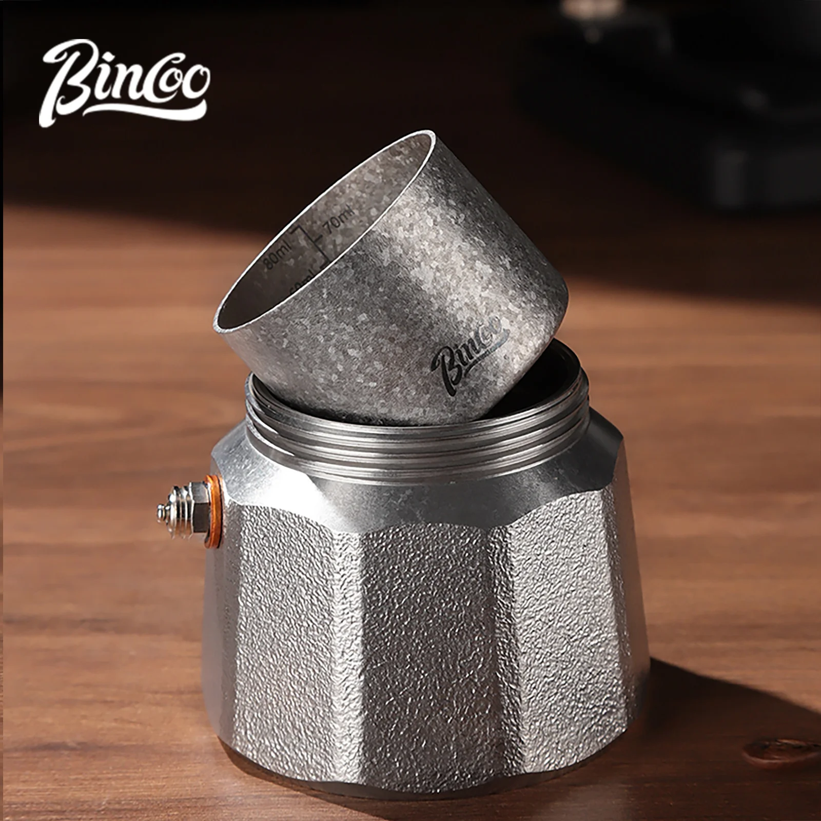 Фото Кофеварка Bincoo Moka Pot из нержавеющей стали с тремя клапанами, настольная, для эспрессо, на 2 чашки, с двойным клапаном, с титановой горелкой №5