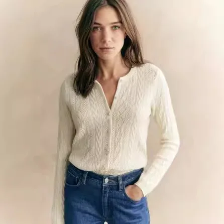 Женский трикотажный кардиган с длинным рукавом Зеленый однобортный хлопковый