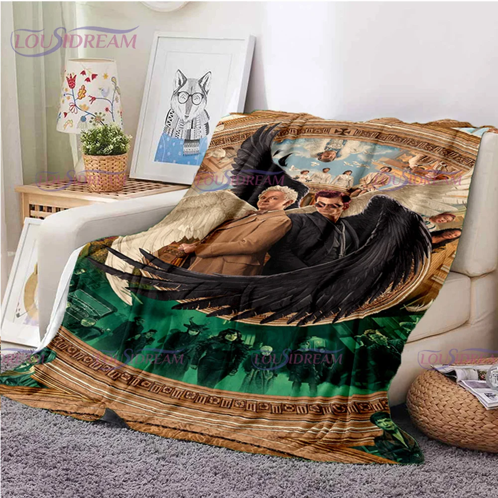 

Одеяло с принтом из фильма Good Omens, Фланелевое мягкое удобное одеяло серии ангелы и демоны, домашнее дорожное одеяло, одеяло для кровати в подарок