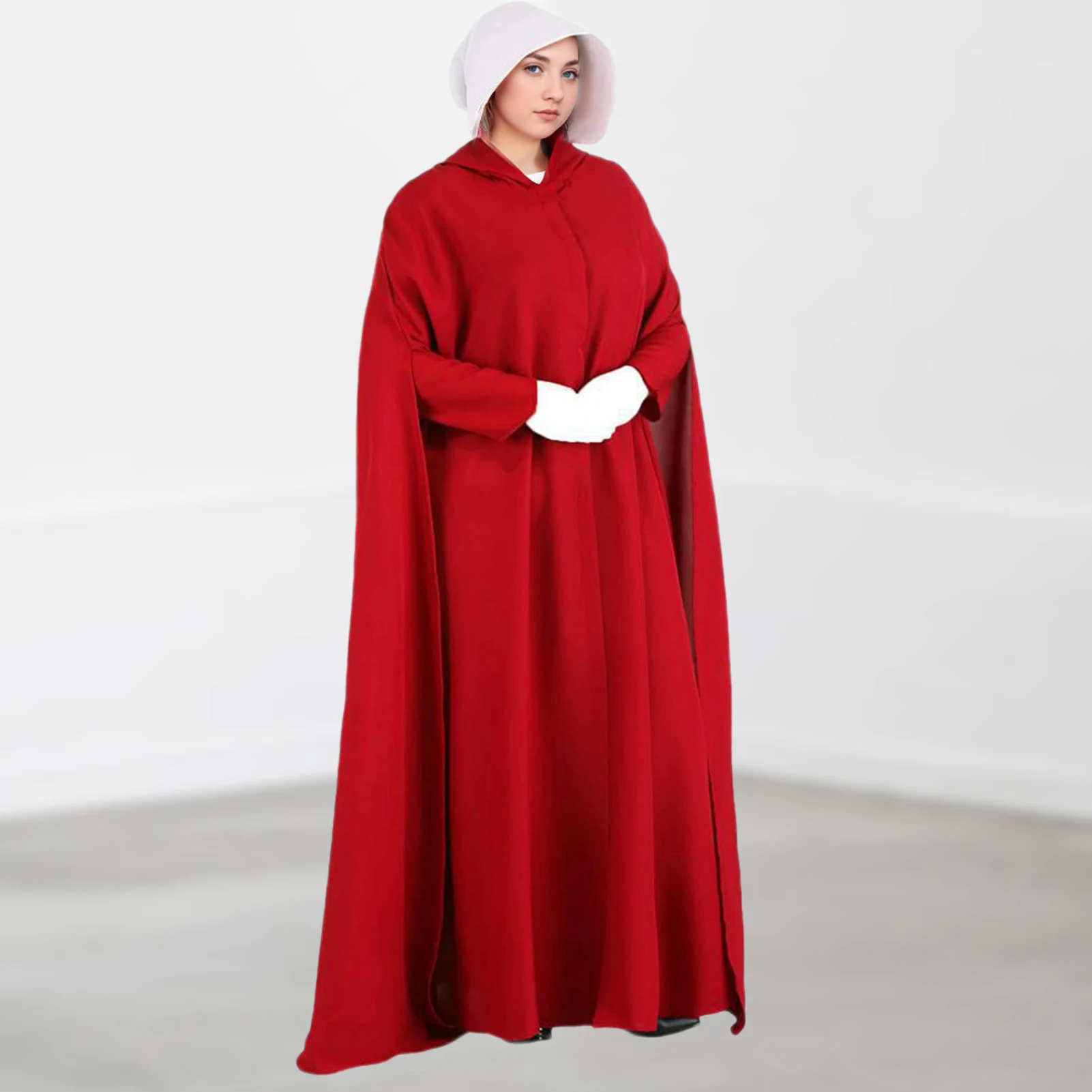 

Однотонная женская накидка в винтажном стиле с белой шляпкой, женская накидка с капюшоном в стиле Виктории, однобортная накидка большого размера для отпуска