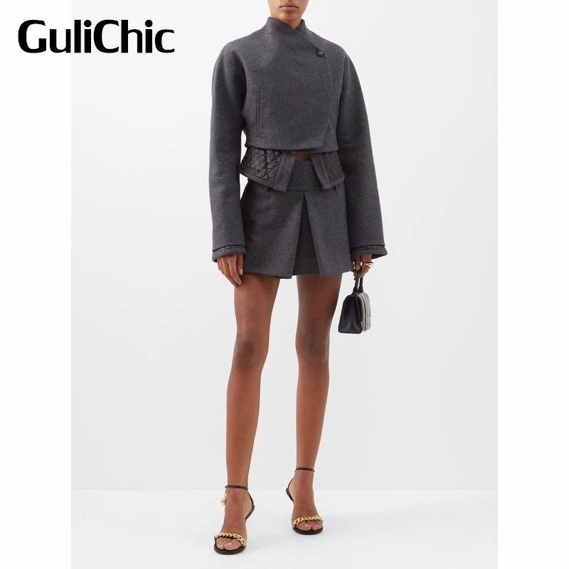 

10.11 GuliChic Women High Street Argyle Quilted Lining Short Jacket Or Skirt Casual Set