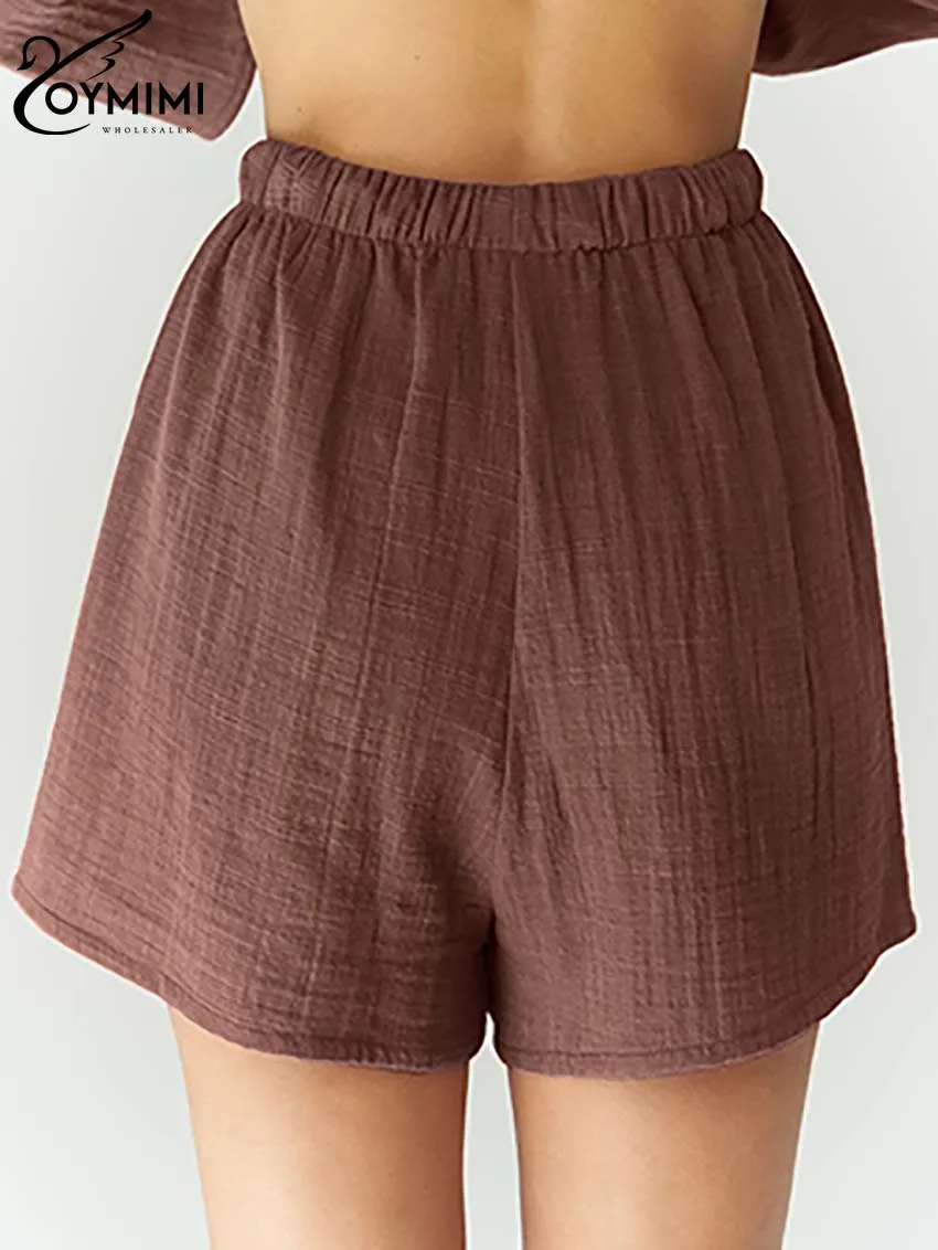 Oymimi повседневный коричневый хлопковый комплект из двух предметов для женщин