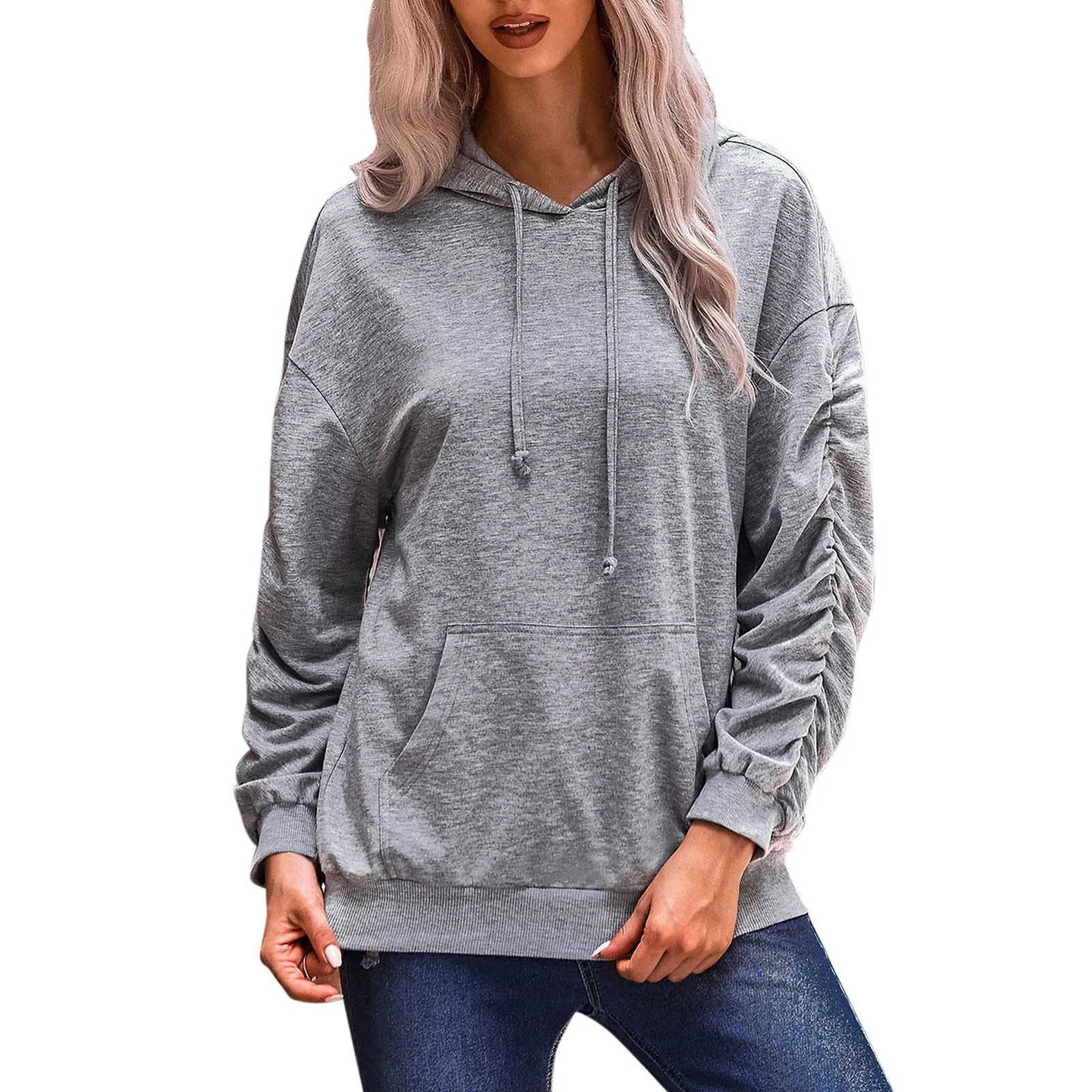 

Oversized Hooded Hoodies Womens Long Sleeve Solid Color Sweatshirts With Pockets Autumn Loose Oversized Thicken Warm Pullovers