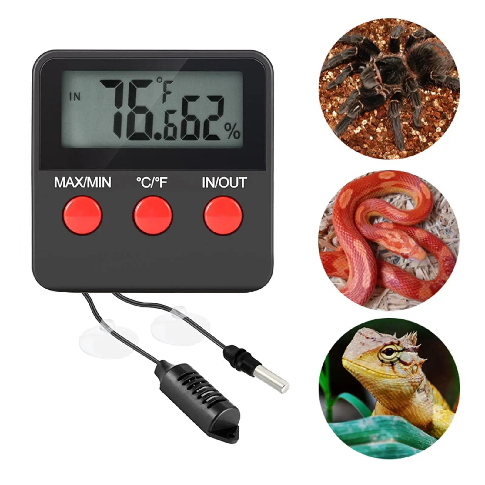 

Digital Reptile Thermometer with Sensor Probe Aquarium Hygrometer for Lizard