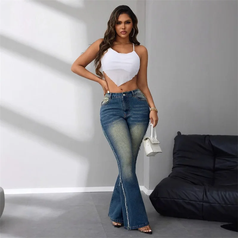 Benuynffy уличная одежда расклешенные джинсы с необработанной отделкой женские в