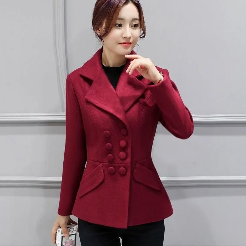 

Spring and Autumn Suit Jacket Ladies Korean Office Slim Long-sleeved Pocket Woolen Jacket Casual Blazer Ropa Mujer E324