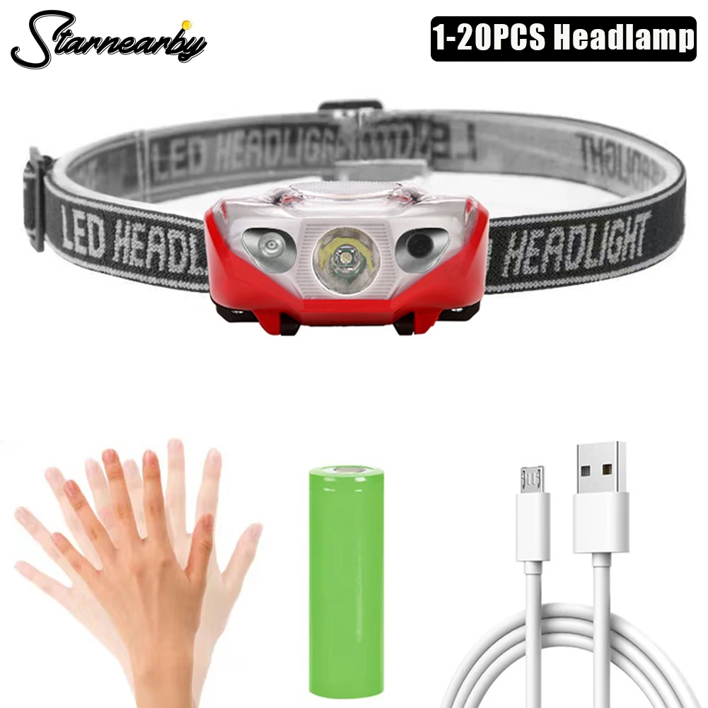 

Налобный фонарь XPE светодиодный, водонепроницаемый, с зарядкой от USB, 1-20 шт.
