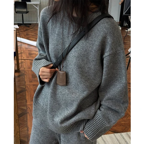 53% смешанная шерсть, женский вязаный свитер с круглым вырезом и длинными рукавами, свободные пуловеры, одежда, топы для женщин, свитер Pull Femme