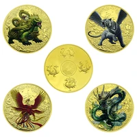 4pcsset new four ancient chinese mythical beast black tortoise vermilion bird white tiger azure dragon commemorative coin