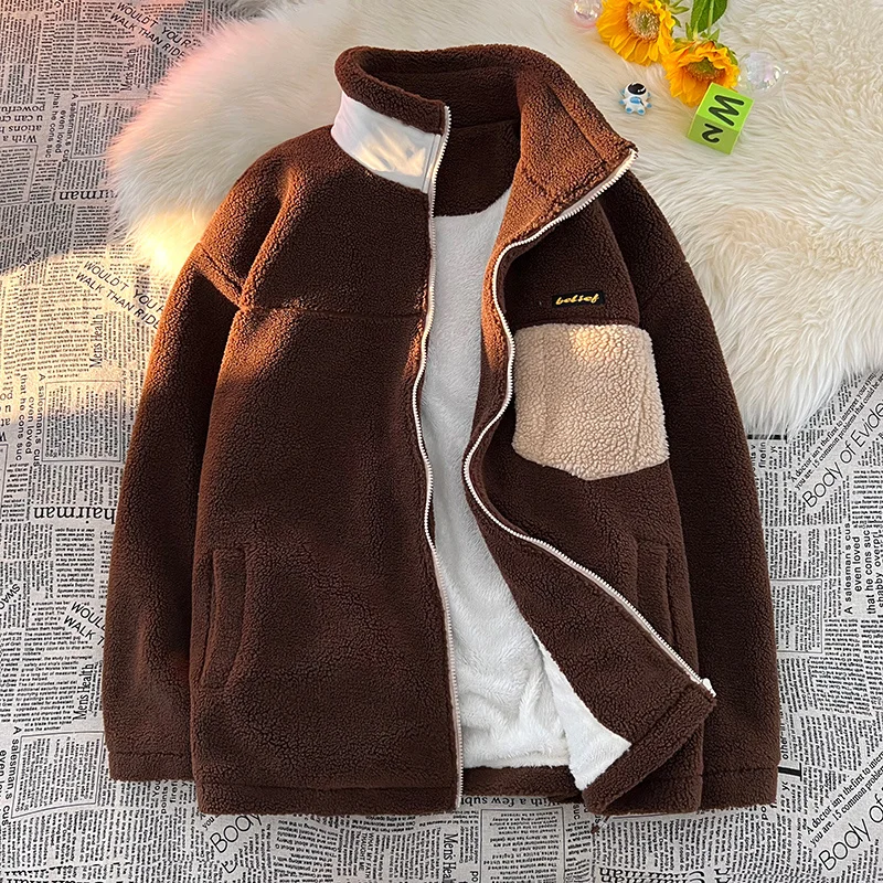 

Couple Fashion Men's and Women's Clothes Winter Thicken Students Warm Coat Harajuku Korean Fleece Bomber Jacket